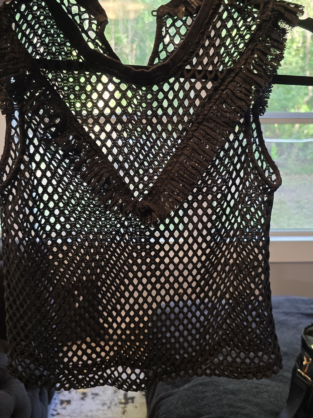 Forever 21 Black Crochet Fringe Tank Top